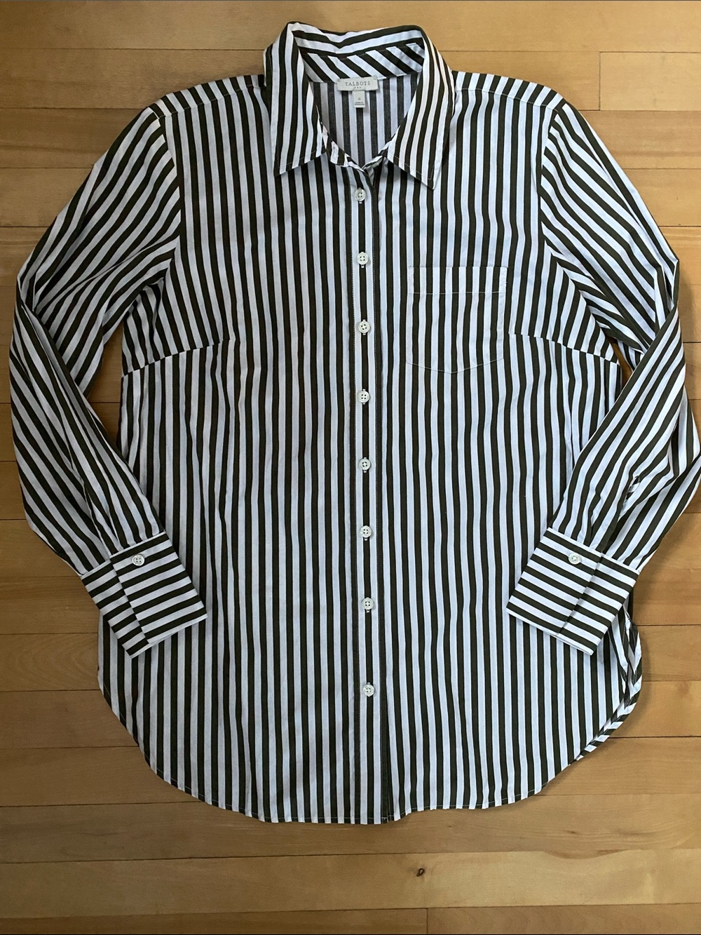 Talbots Green and White Stripe Boyfriend Shirt